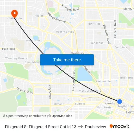 Fitzgerald St Fitzgerald Street Cat Id 13 to Doubleview map
