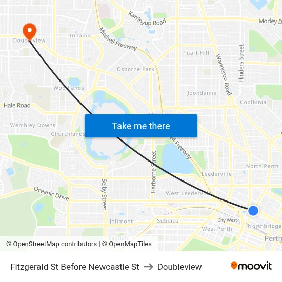 Fitzgerald St Before Newcastle St to Doubleview map