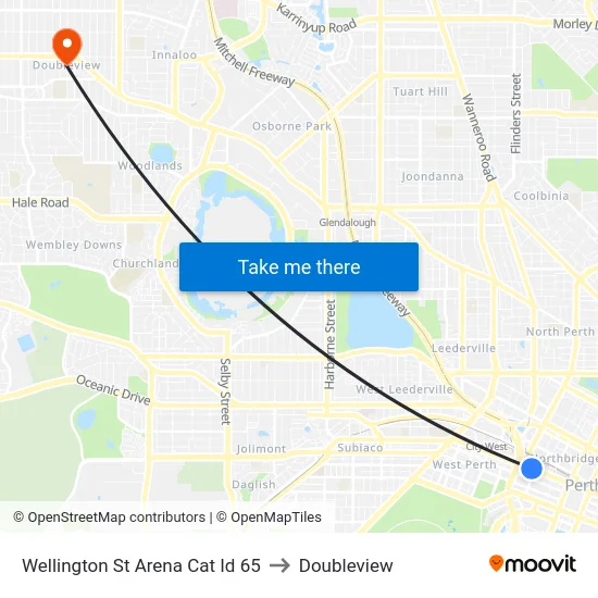 Wellington St Arena Cat Id 65 to Doubleview map