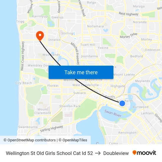 Wellington St Old Girls School Cat Id 52 to Doubleview map