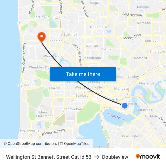 Wellington St Bennett Street Cat Id 53 to Doubleview map
