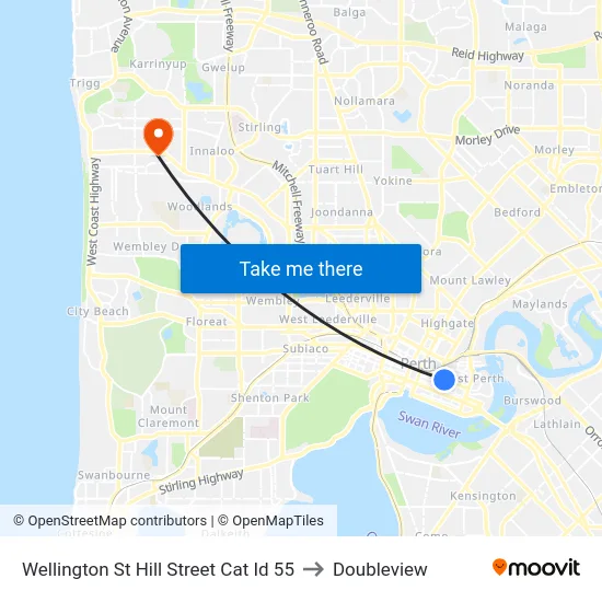 Wellington St Hill Street Cat Id 55 to Doubleview map