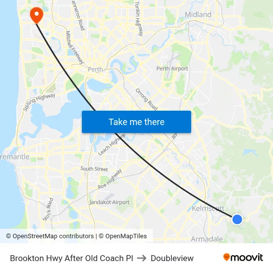 Brookton Hwy After Old Coach Pl to Doubleview map