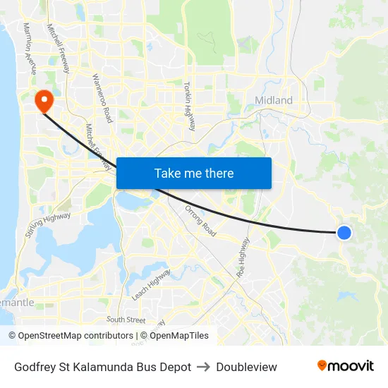 Godfrey St Kalamunda Bus Depot to Doubleview map