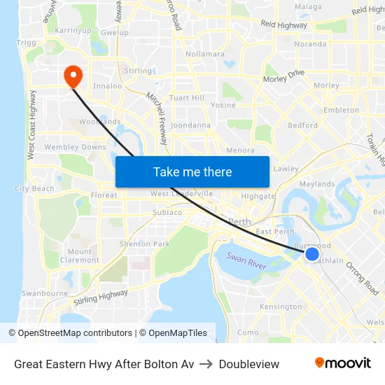 Great Eastern Hwy After Bolton Av to Doubleview map