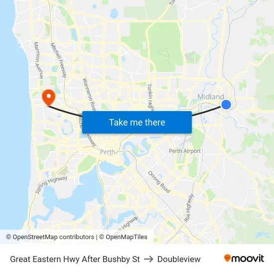 Great Eastern Hwy After Bushby St to Doubleview map