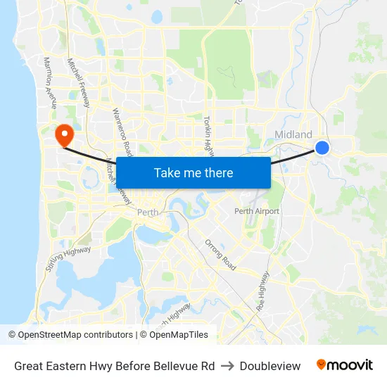 Great Eastern Hwy Before Bellevue Rd to Doubleview map
