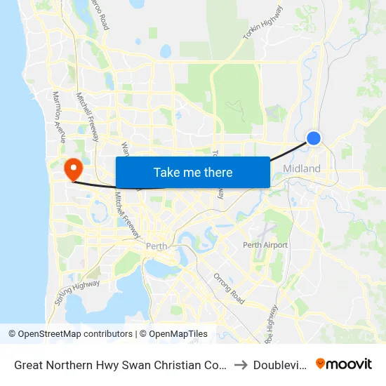 Great Northern Hwy Swan Christian College to Doubleview map
