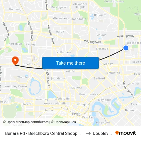 Benara Rd - Beechboro Central Shopping Ctr to Doubleview map