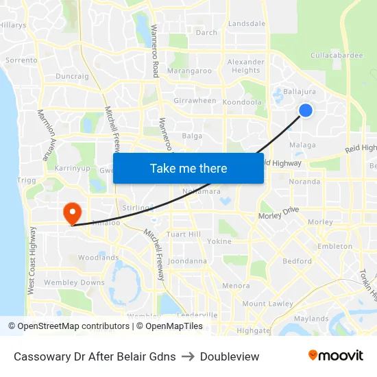 Cassowary Dr After Belair Gdns to Doubleview map