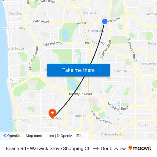 Beach Rd - Warwick Grove Shopping Ctr to Doubleview map