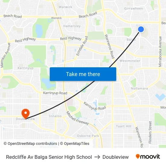 Redcliffe Av Balga Senior High School to Doubleview map