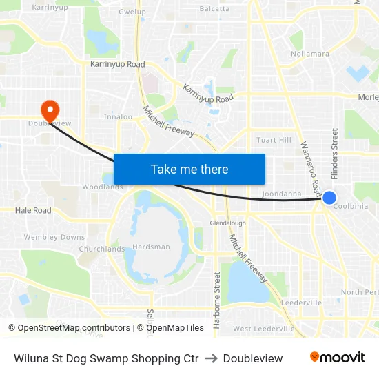 Wiluna St Dog Swamp Shopping Ctr to Doubleview map