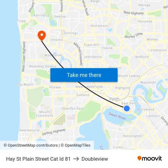 Hay St Plain Street Cat Id 81 to Doubleview map