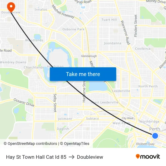 Hay St Town Hall Cat Id 85 to Doubleview map