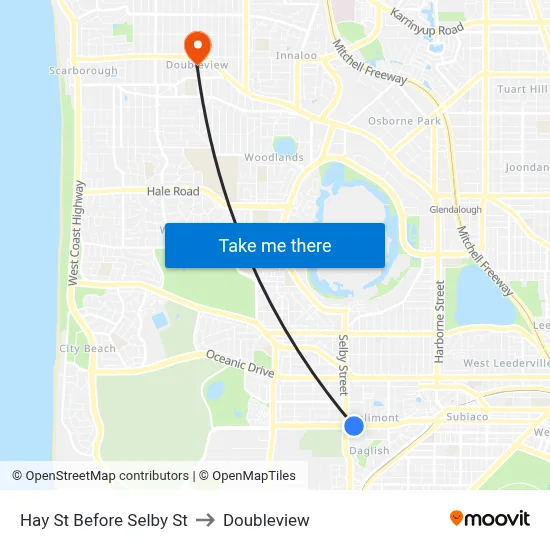 Hay St Before Selby St to Doubleview map