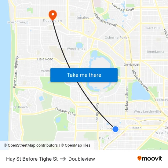 Hay St Before Tighe St to Doubleview map