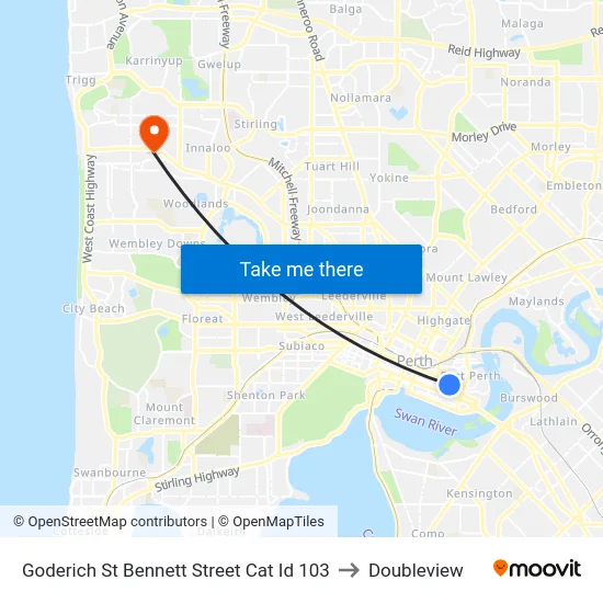 Goderich St Bennett Street Cat Id 103 to Doubleview map