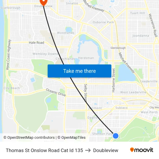 Thomas St Onslow Road Cat Id 135 to Doubleview map