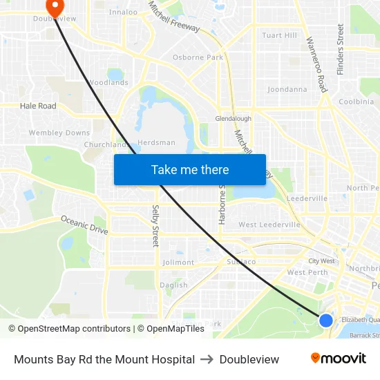 Mounts Bay Rd the Mount Hospital to Doubleview map