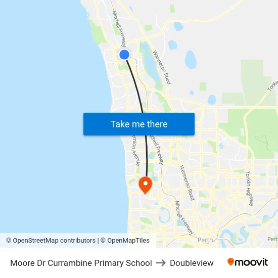 Moore Dr Currambine Primary School to Doubleview map