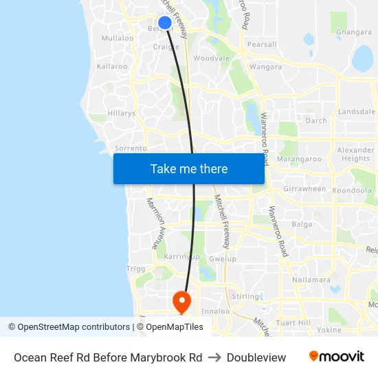 Ocean Reef Rd Before Marybrook Rd to Doubleview map