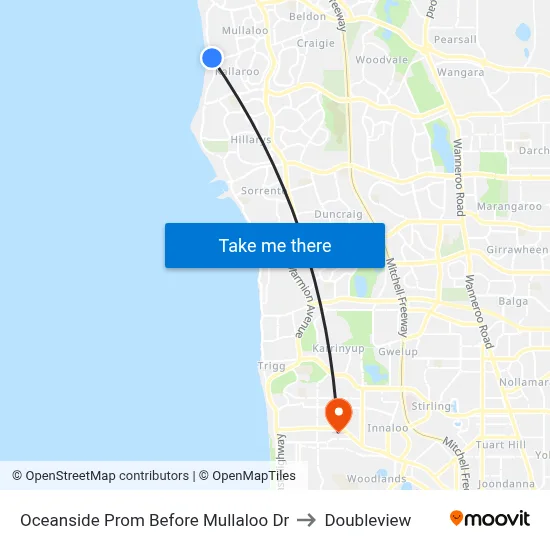 Oceanside Prom Before Mullaloo Dr to Doubleview map