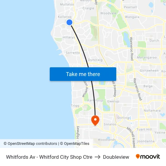 Whitfords Av - Whitford City Shop Ctre to Doubleview map