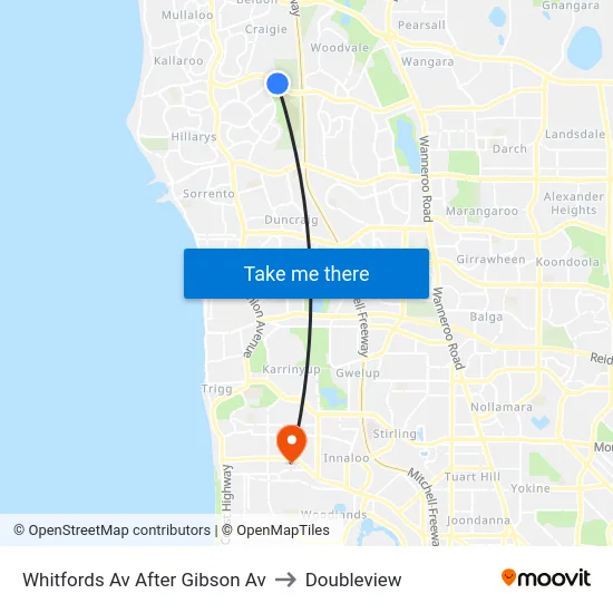 Whitfords Av After Gibson Av to Doubleview map