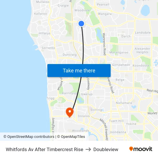 Whitfords Av After Timbercrest Rise to Doubleview map