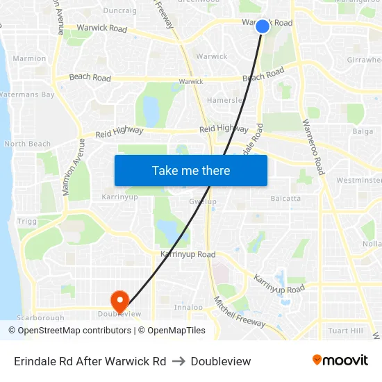Erindale Rd After Warwick Rd to Doubleview map