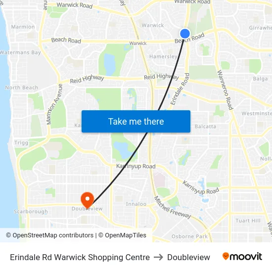 Erindale Rd Warwick Shopping Centre to Doubleview map