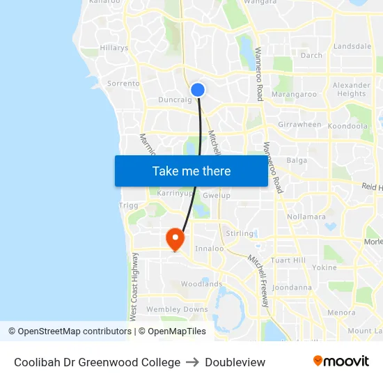 Coolibah Dr Greenwood College to Doubleview map