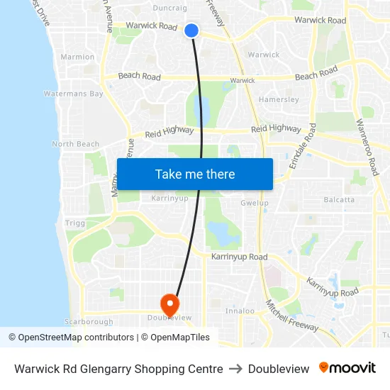 Warwick Rd Glengarry Shopping Centre to Doubleview map