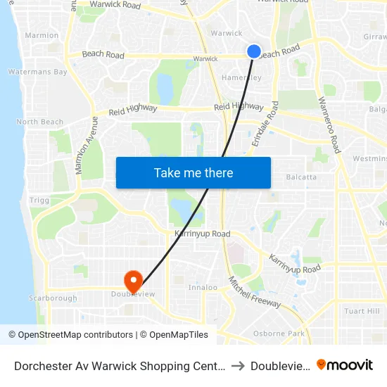 Dorchester Av Warwick Shopping Centre to Doubleview map