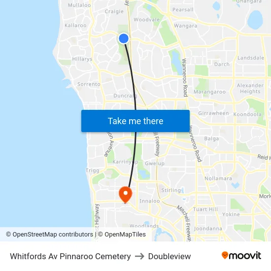 Whitfords Av Pinnaroo Cemetery to Doubleview map