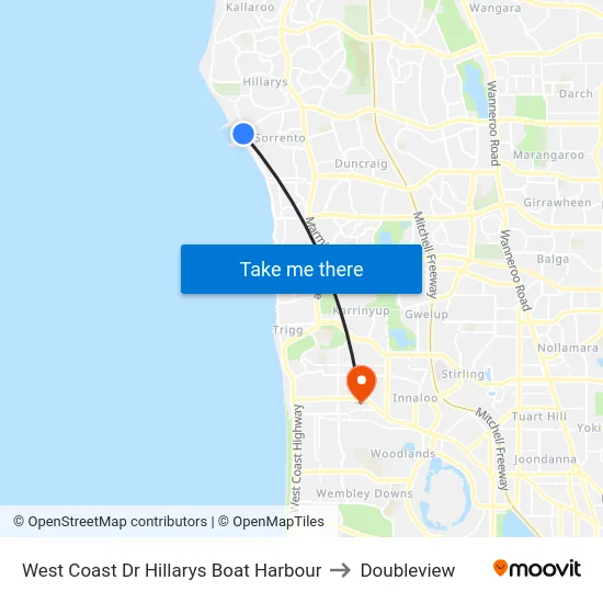 West Coast Dr Hillarys Boat Harbour to Doubleview map