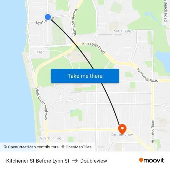 Kitchener St Before Lynn St to Doubleview map
