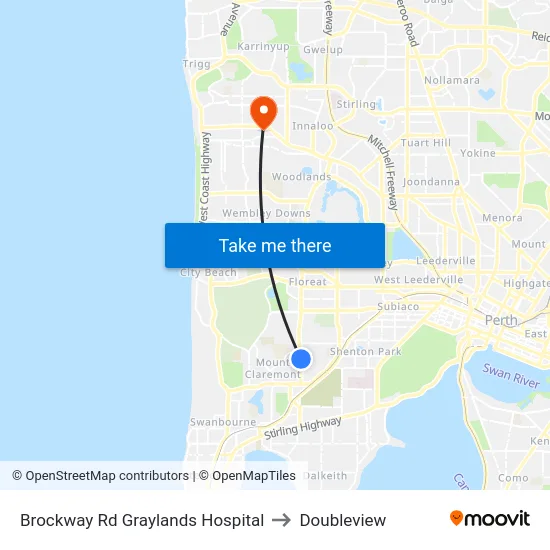 Brockway Rd Graylands Hospital to Doubleview map