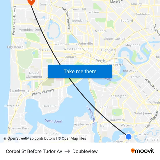 Corbel St Before Tudor Av to Doubleview map