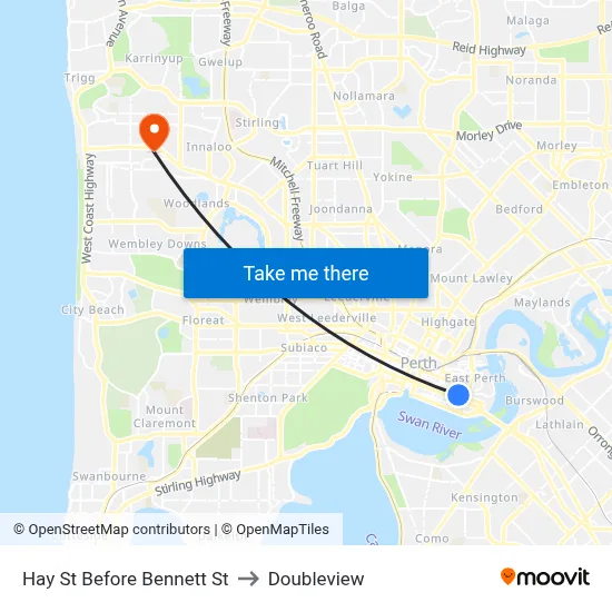 Hay St Before Bennett St to Doubleview map