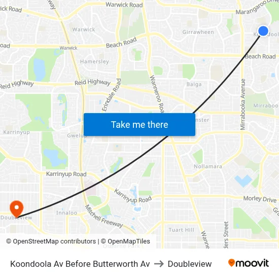 Koondoola Av Before Butterworth Av to Doubleview map