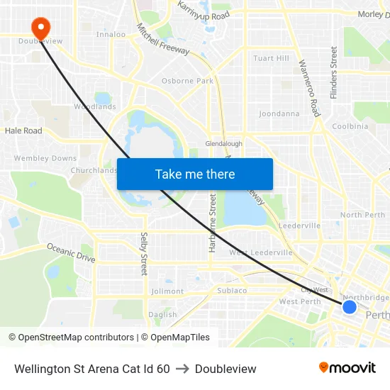 Wellington St Arena Cat Id 60 to Doubleview map
