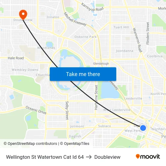 Wellington St Watertown Cat Id 64 to Doubleview map