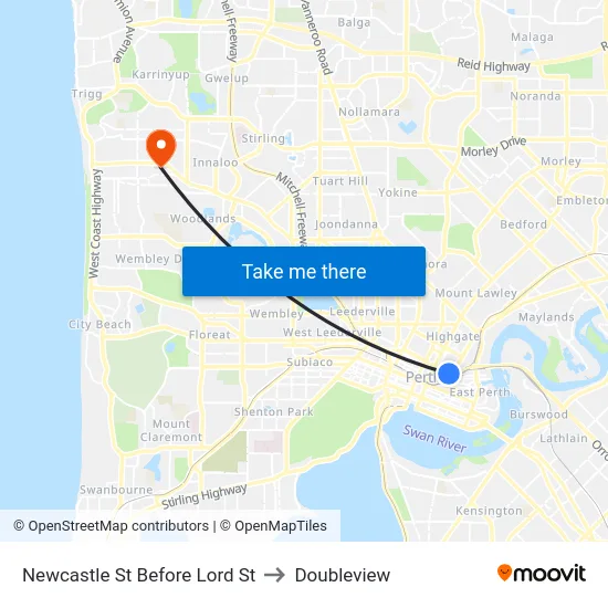 Newcastle St Before Lord St to Doubleview map