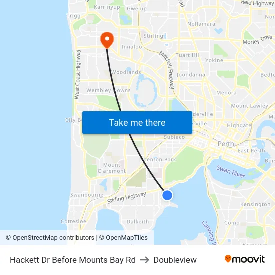 Hackett Dr Before Mounts Bay Rd to Doubleview map
