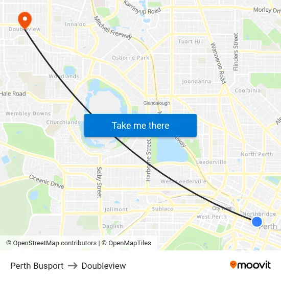 Perth Busport to Doubleview map