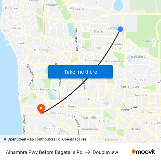 Alhambra Pwy Before Bagatelle Rd to Doubleview map