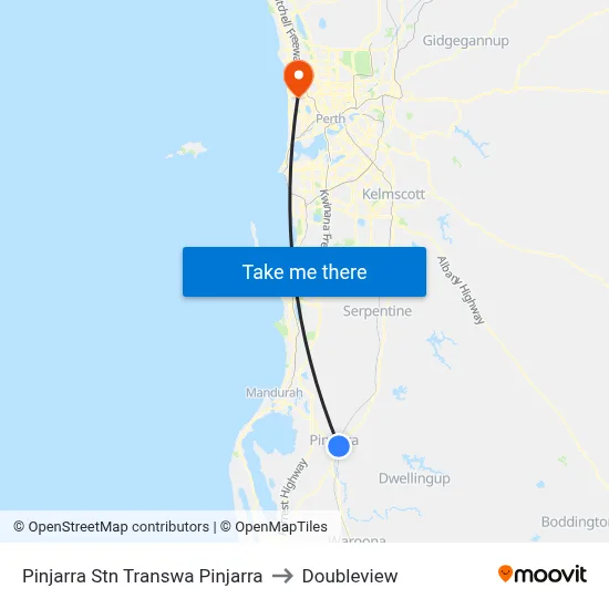 Pinjarra Stn Transwa Pinjarra to Doubleview map