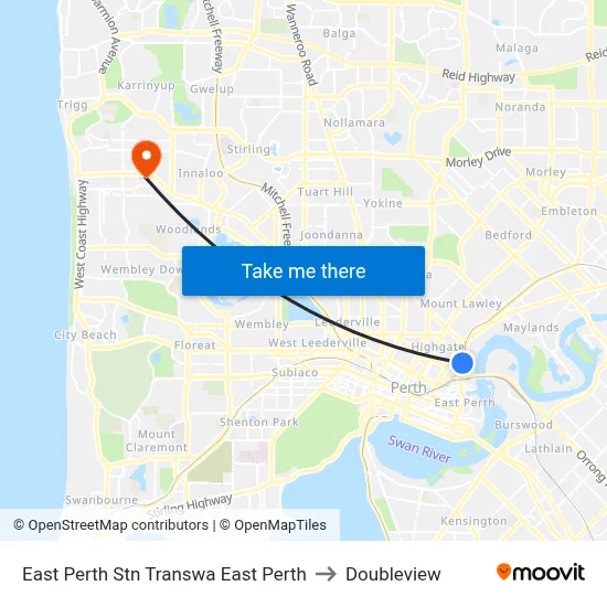 East Perth Stn Transwa East Perth to Doubleview map